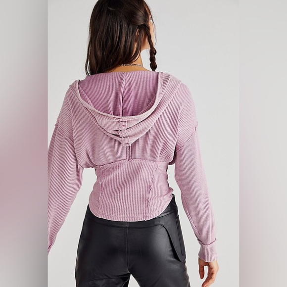 NEW FREE PEOPLE We The Free Cherry Girls Night Thermal Hoodie Sweater Pink XS - Picture 2 of 14